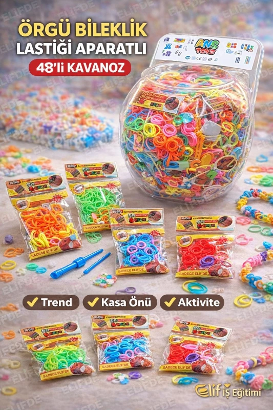 ÖRGÜ BİLEKLİK SETİ APARATLI / 48Lİ KAVANOZ